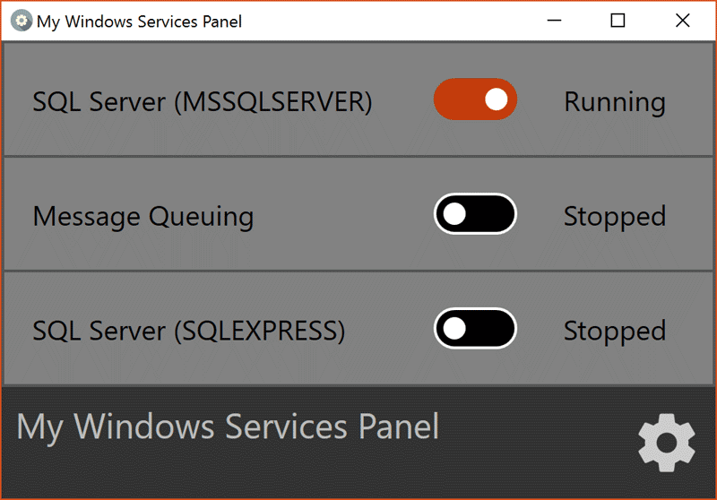 My Windows Services Panel main screen